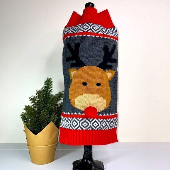 Rudolph the Red Nose Reindeer Knit Dog Sweater - Picture 1 of 8